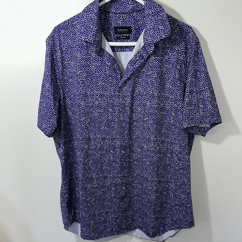 Bugatchi Blue/Purple Patterned Men's Shirt Size XL - Picture 2 of 6